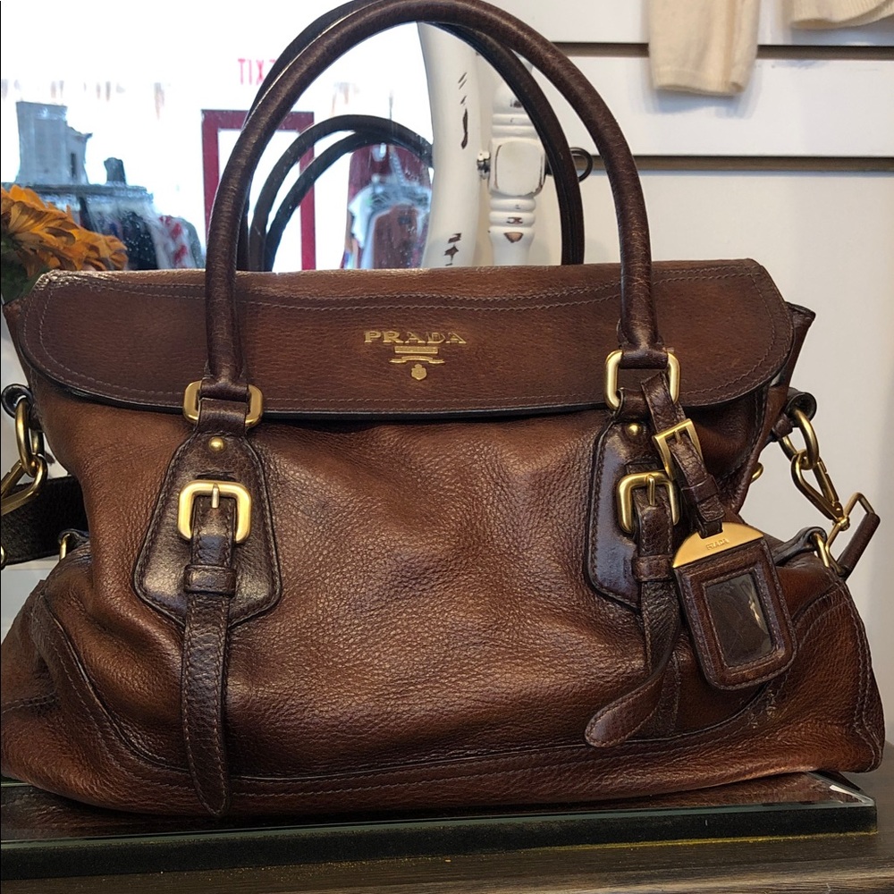 So Beautiful And Stylish!!Prada Brown Leather Satchel with Gold Hardware